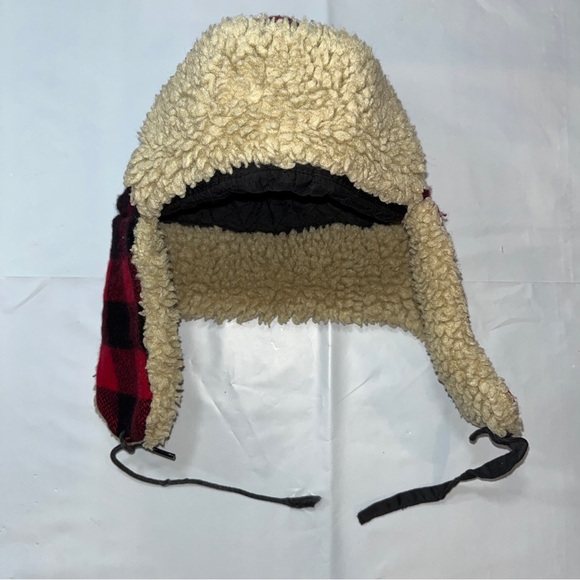 Red black CHECKERED Trapper HAT wool SHERPA fleece Ear FLAPS Tie Straps quilted - Picture 13 of 14